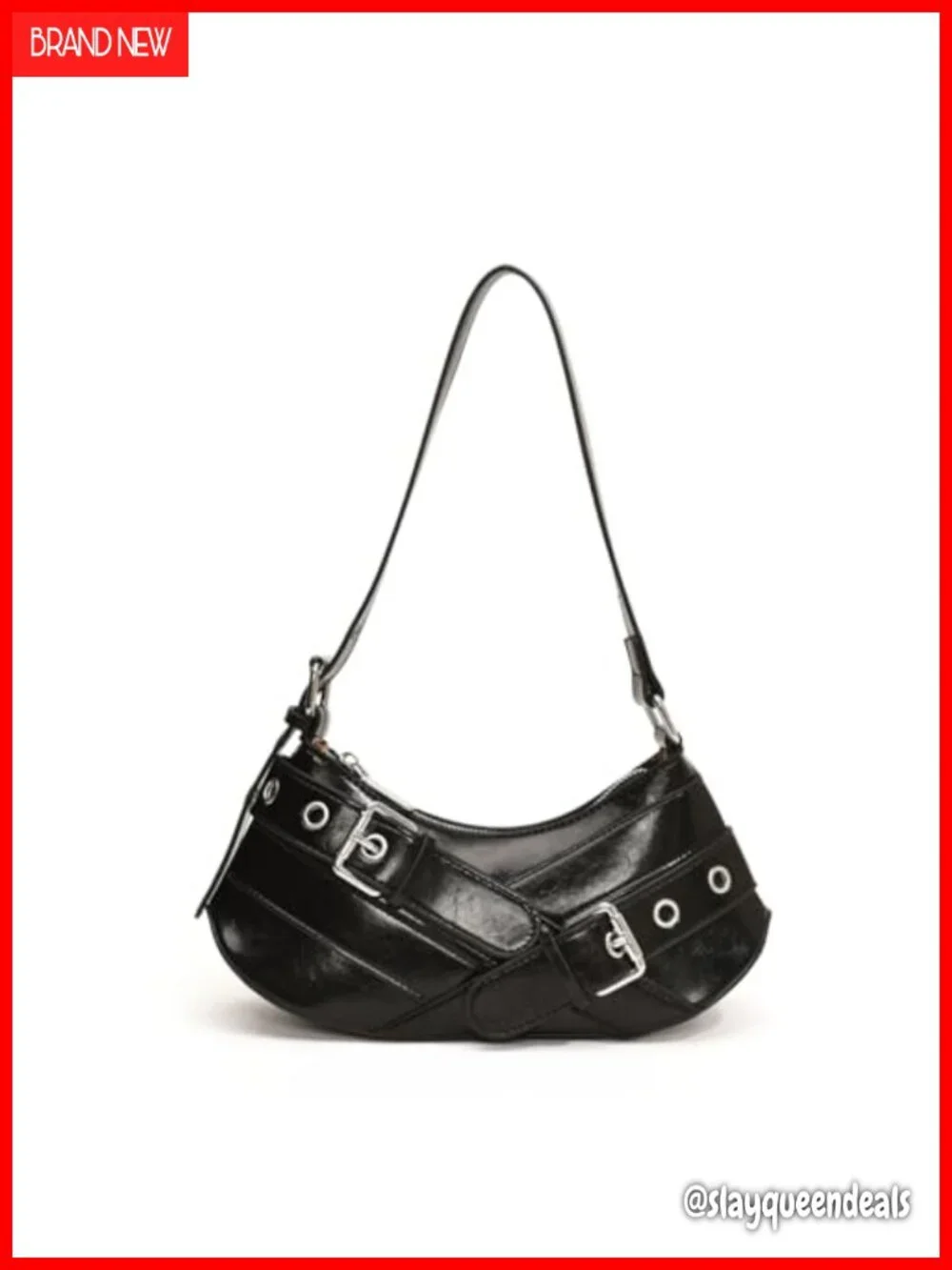 Y2K Punk Hobo Bag For Women - Faux Leather Vegan Shoulder Purse with Adjustable